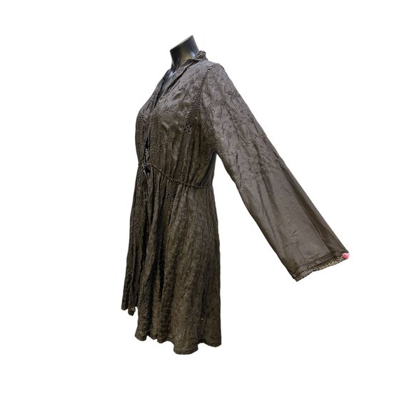 Johnny Was Vintage Dark Chocolate Embroidered Open Front Silk Cardigan - Picture 5 of 8